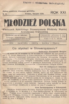 Młodzież Polska : miesięcznik Katolickiego Stowarzyszenia Młodzieży Męskiej Archidiecezji Krakowskiej. 1939, nr 8