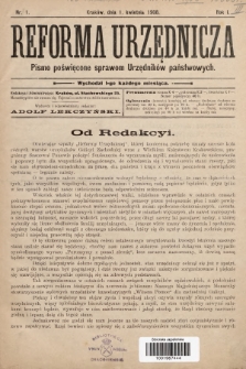 Reforma Urzędnicza : pismo poświęcone sprawom Urzędników państwowych. 1908, nr 1