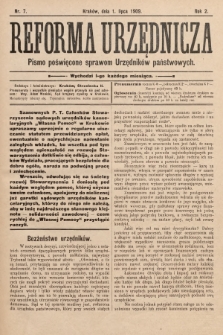 Reforma Urzędnicza : pismo poświęcone sprawom Urzędników państwowych. 1909, nr 7