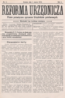 Reforma Urzędnicza : pismo poświęcone sprawom Urzędników państwowych. 1910, nr 3