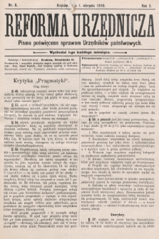 Reforma Urzędnicza : pismo poświęcone sprawom Urzędników państwowych. 1910, nr 8