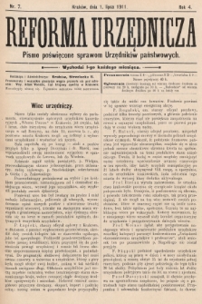 Reforma Urzędnicza : pismo poświęcone sprawom Urzędników państwowych. 1911, nr 7