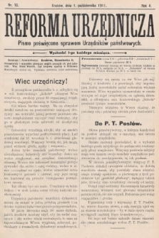 Reforma Urzędnicza : pismo poświęcone sprawom Urzędników państwowych. 1911, nr 10