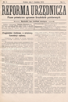 Reforma Urzędnicza : pismo poświęcone sprawom Urzędników państwowych. 1912, nr 4