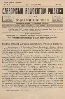 Czasopismo Adwokatów Polskich : organ Związku Adwokatów Polskich. 1927, nr 7. 8