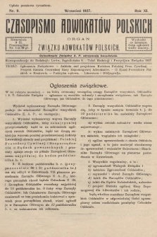 Czasopismo Adwokatów Polskich : organ Związku Adwokatów Polskich. 1927, nr 9