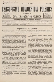 Czasopismo Adwokatów Polskich : organ Związku Adwokatów Polskich. 1927, nr 10