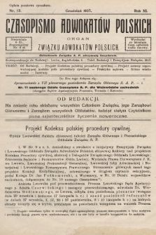 Czasopismo Adwokatów Polskich : organ Związku Adwokatów Polskich. 1927, nr 12