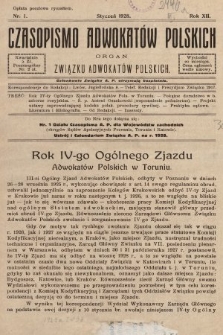 Czasopismo Adwokatów Polskich : organ Związku Adwokatów Polskich. 1928, nr 1
