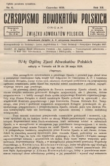 Czasopismo Adwokatów Polskich : organ Związku Adwokatów Polskich. 1928, nr 6