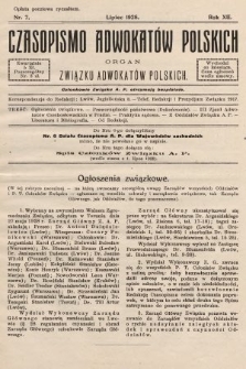 Czasopismo Adwokatów Polskich : organ Związku Adwokatów Polskich. 1928, nr 7