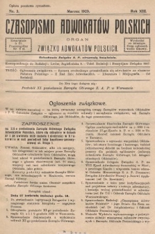 Czasopismo Adwokatów Polskich : organ Związku Adwokatów Polskich. 1929, nr 3