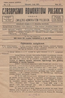 Czasopismo Adwokatów Polskich : organ Związku Adwokatów Polskich. 1931, nr 1. 2