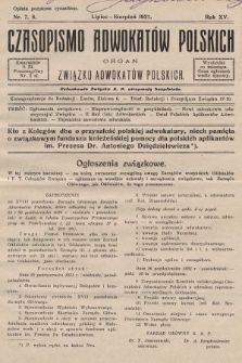 Czasopismo Adwokatów Polskich : organ Związku Adwokatów Polskich. 1931, nr 7. 8