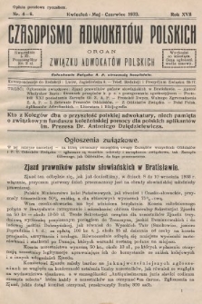 Czasopismo Adwokatów Polskich : organ Związku Adwokatów Polskich. 1933, nr 4-6