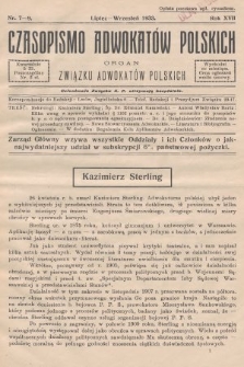 Czasopismo Adwokatów Polskich : organ Związku Adwokatów Polskich. 1933, nr 7-9