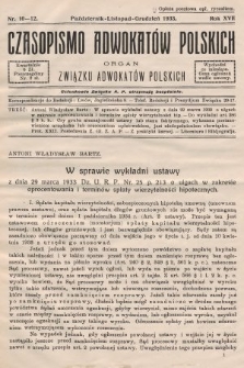 Czasopismo Adwokatów Polskich : organ Związku Adwokatów Polskich. 1933, nr 10-12