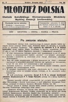 Młodzież Polska : okólnik Katolickiego Stowarzyszenia Młodzieży Męskiej diecezji krakowskiej. 1934, nr 8