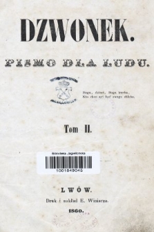 Dzwonek : pismo dla ludu. T. 2, 1860, spis rzeczy