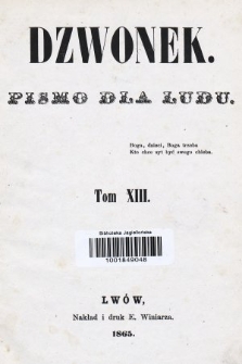 Dzwonek : pismo dla ludu. T. 13, 1865, spis rzeczy