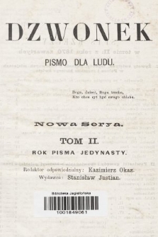 Dzwonek : pismo dla ludu. Nowa Serya. R. 11, 1870, T. 2, spis rzeczy