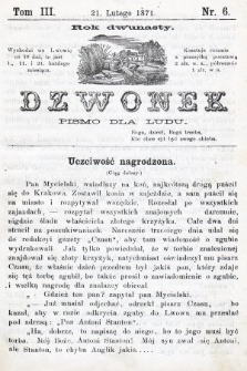 Dzwonek : pismo dla ludu. Nowa Serya. R. 12, 1871, T. 3, nr 6