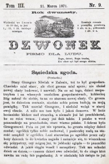 Dzwonek : pismo dla ludu. Nowa Serya. R. 12, 1871, T. 3, nr 9