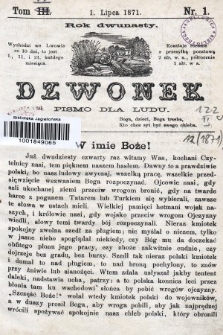 Dzwonek : pismo dla ludu. Nowa Serya. R. 12, 1871, T. 4, nr 1