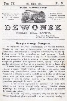 Dzwonek : pismo dla ludu. Nowa Serya. R. 12, 1871, T. 4, nr 3