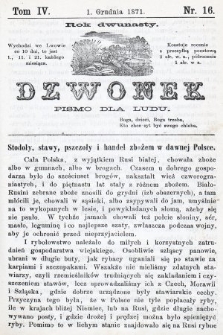 Dzwonek : pismo dla ludu. Nowa Serya. R. 12, 1871, T. 4, nr 16