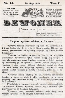 Dzwonek : pismo dla ludu. Nowa Serya. R. 13, 1872, T. 5, nr 14