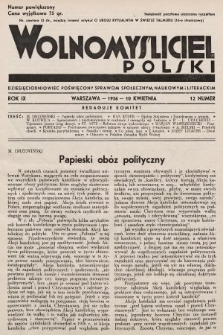 Wolnomyśliciel Polski : dziecięciodniowiec poświęcony sprawom społecznym, naukowym i literackim. 1936, nr 12