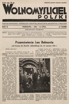 Wolnomyśliciel Polski : dziecięciodniowiec poświęcony sprawom społecznym, naukowym i literackim. 1936, nr 22