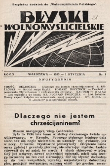 Błyski Wolnomyślicielskie : bezpłatny dodatek do „Wolnomyśliciela Polskiego”. 1935, nr 1