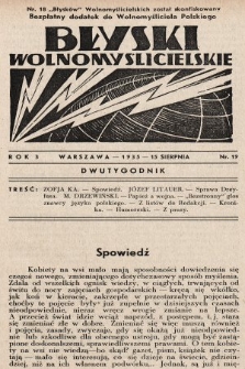 Błyski Wolnomyślicielskie : bezpłatny dodatek do „Wolnomyśliciela Polskiego”. 1935, nr 19 [po konfiskacie]