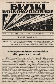 Błyski Wolnomyślicielskie : bezpłatny dodatek do „Wolnomyśliciela Polskiego”. 1935, nr 22