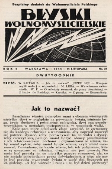 Błyski Wolnomyślicielskie : bezpłatny dodatek do „Wolnomyśliciela Polskiego”. 1935, nr 27