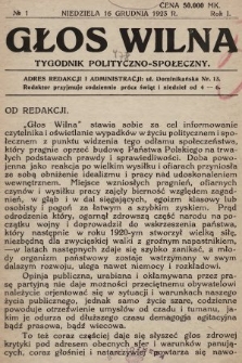 Głos Wilna : tygodnik polityczno-społeczny. 1923, nr 1