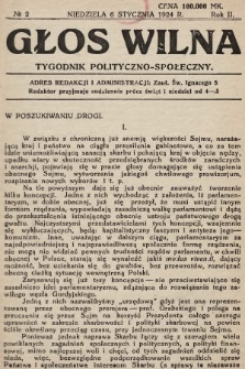 Głos Wilna : tygodnik polityczno-społeczny. 1924, nr 2