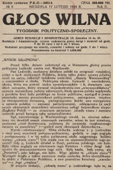 Głos Wilna : tygodnik polityczno-społeczny. 1924, nr 8