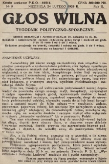 Głos Wilna : tygodnik polityczno-społeczny. 1924, nr 9