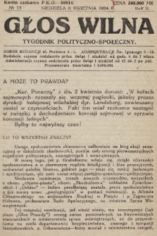 Głos Wilna : tygodnik polityczno-społeczny. 1924, nr 15