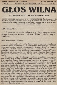 Głos Wilna : tygodnik polityczno-społeczny. 1924, nr 16