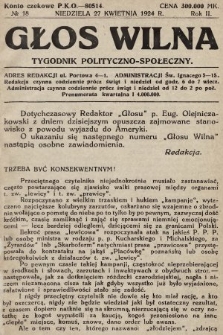 Głos Wilna : tygodnik polityczno-społeczny. 1924, nr 18
