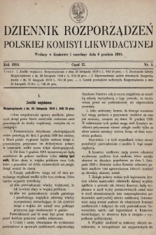 Dziennik Rozporządzeń Polskiej Komisyi Likwidacyjnej. 1918, część II, nr 1
