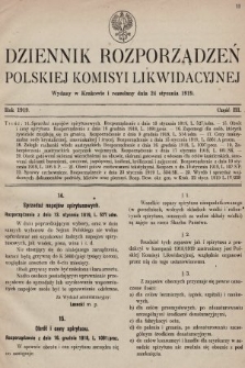 Dziennik Rozporządzeń Polskiej Komisyi Likwidacyjnej. 1919, część III