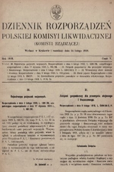 Dziennik Rozporządzeń Polskiej Komisyi Likwidacyjnej. 1919, część V
