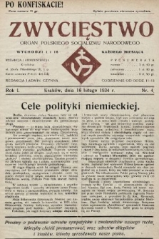 Zwycięstwo : organ Polskiego Socjalizmu Narodowego. 1934, nr 4 (po konfiksacie)