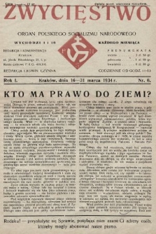Zwycięstwo : organ Polskiego Socjalizmu Narodowego. 1934, nr 6
