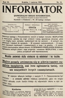 Informator : uniwersalny organ informacyjny : pismo poświęcone wyłącznie na usługi społeczeństwa. 1906, nr 16